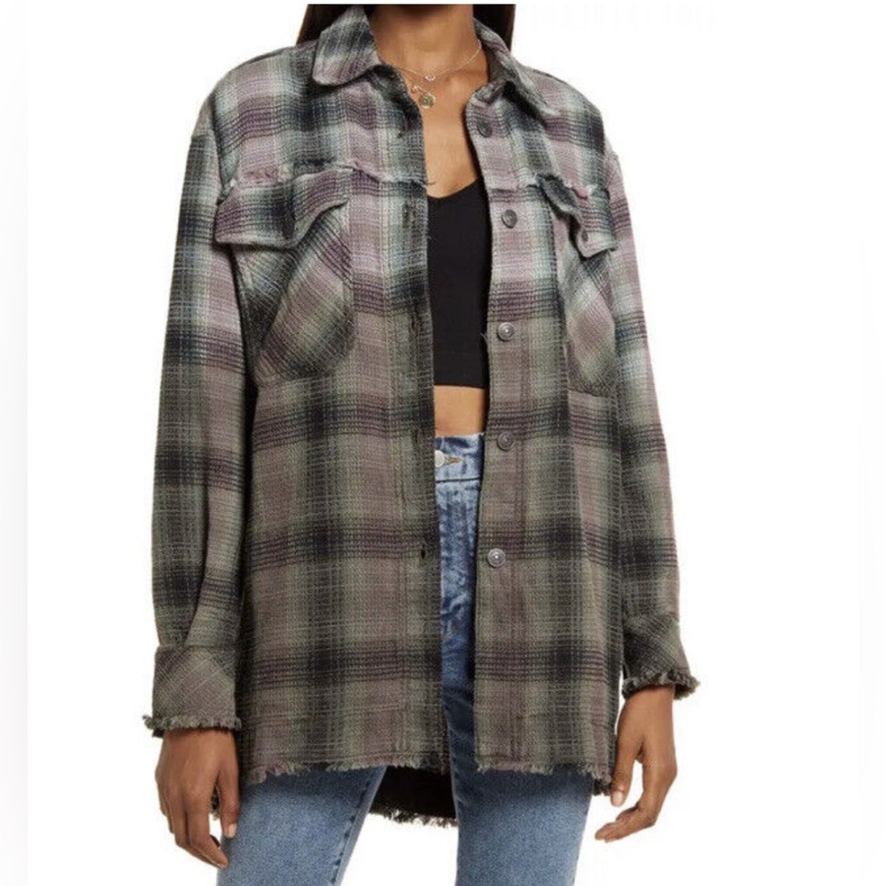 Free People Anneli Plaid Shirt Jacket - Spanish Olive Combo, XS.